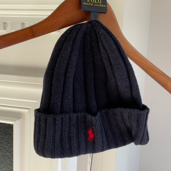 Polo Ralph Lauren Pony Men's Wool in Navy Blue Knit Hat Cuffed Beanie OS NWT - Picture 2 of 15